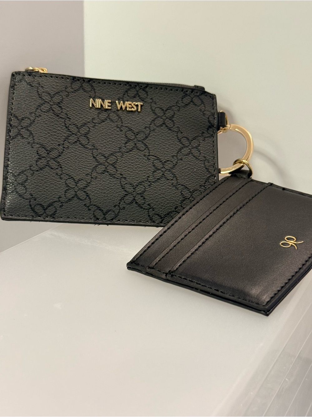 Nine West Black Monogram Zip Card Holder with Matching Card Sleeve